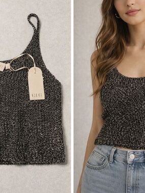 Good Luck Gem Black & White Marled Knit Tank Top